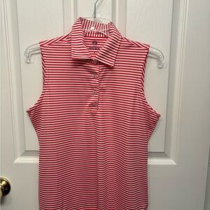 Renwick Preppy Penny Red and White Striped Sleeveless Polo Top